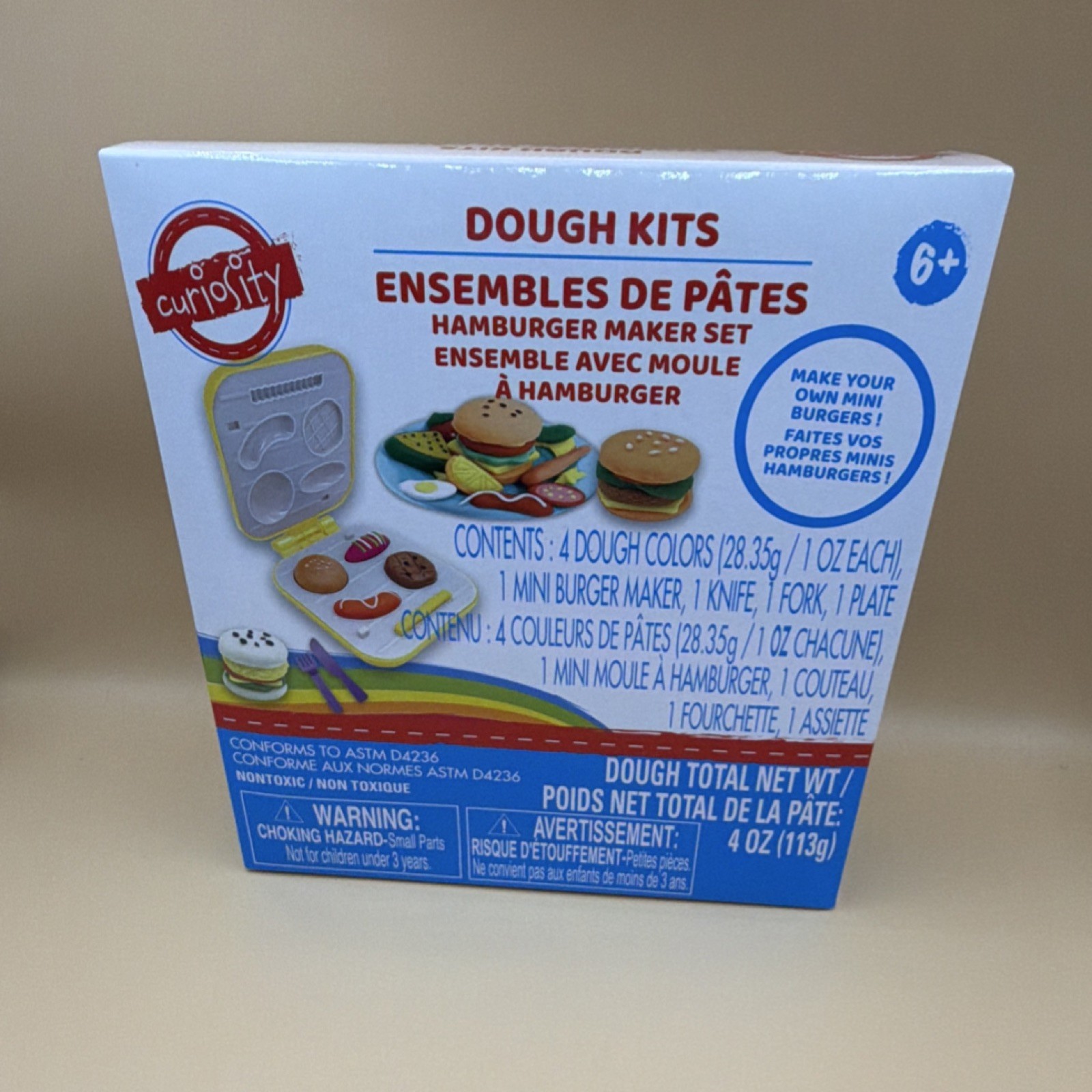 Curiosity Dough Kits Hamburger Maker Set 4 Dough Colors Mini Burger Maker