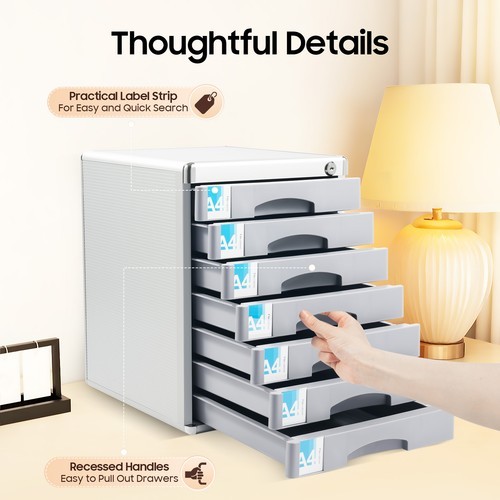 Metal 7 Drawer File Cabinet Lateral Storage Cabinet w/ Lockable Office Desktop