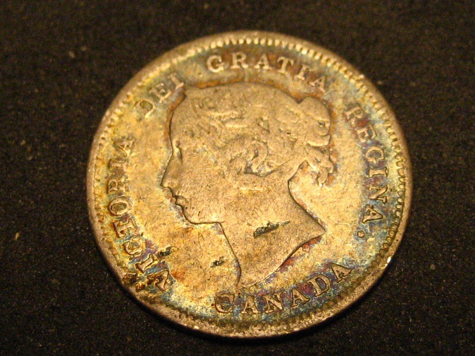 1886 Large 6 Canadian 5 Cent Silver Damaged