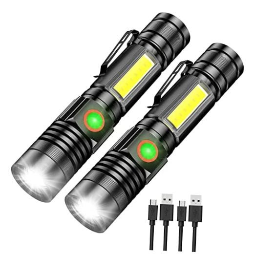 Small Flashlight Rechargeable, 1000 Lumens Super 2 Pack Magnetic Flashlight
