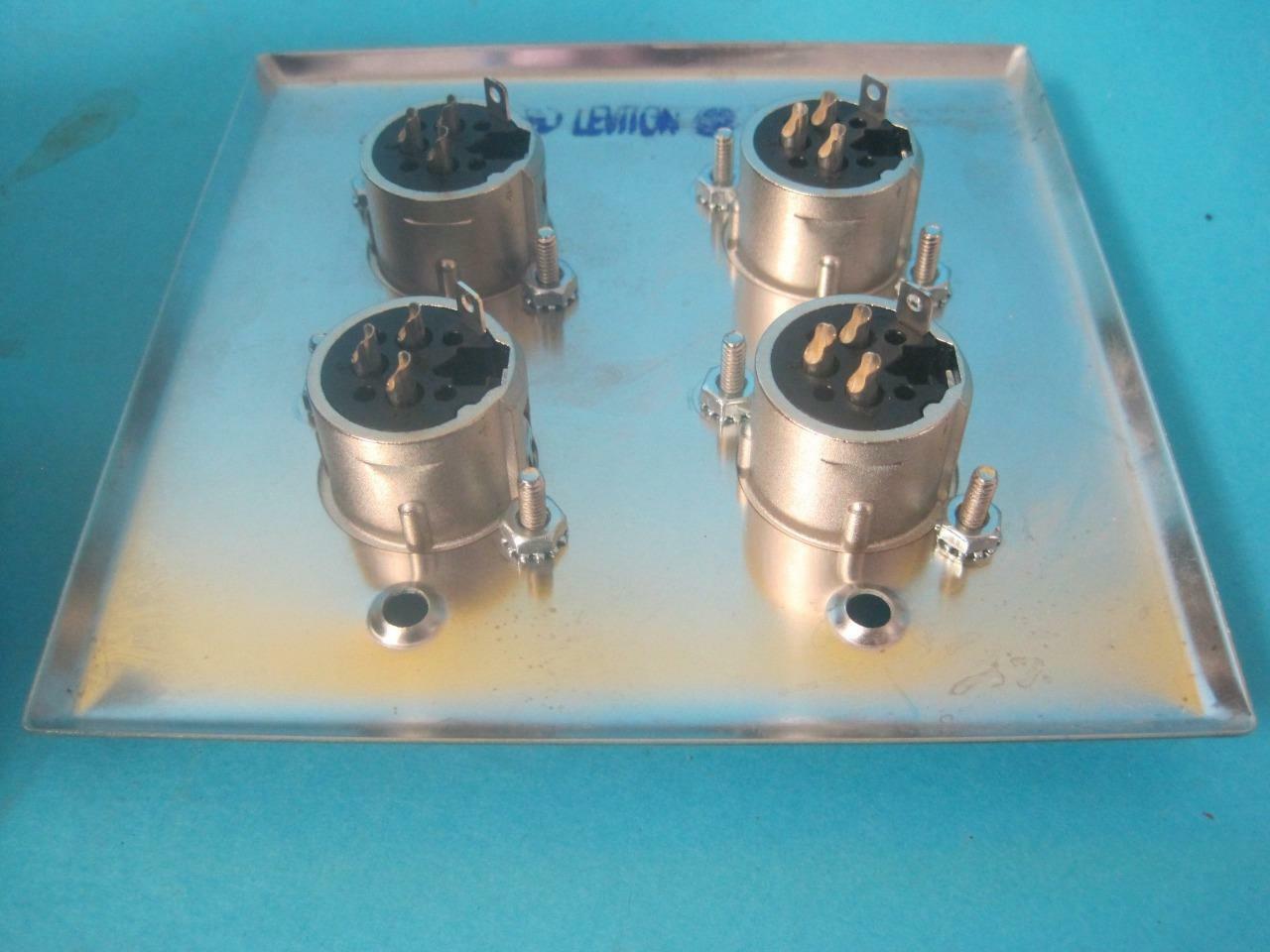 New Leviton 4 Port Stainless Steel Microphone Wall Plate w/Connectors