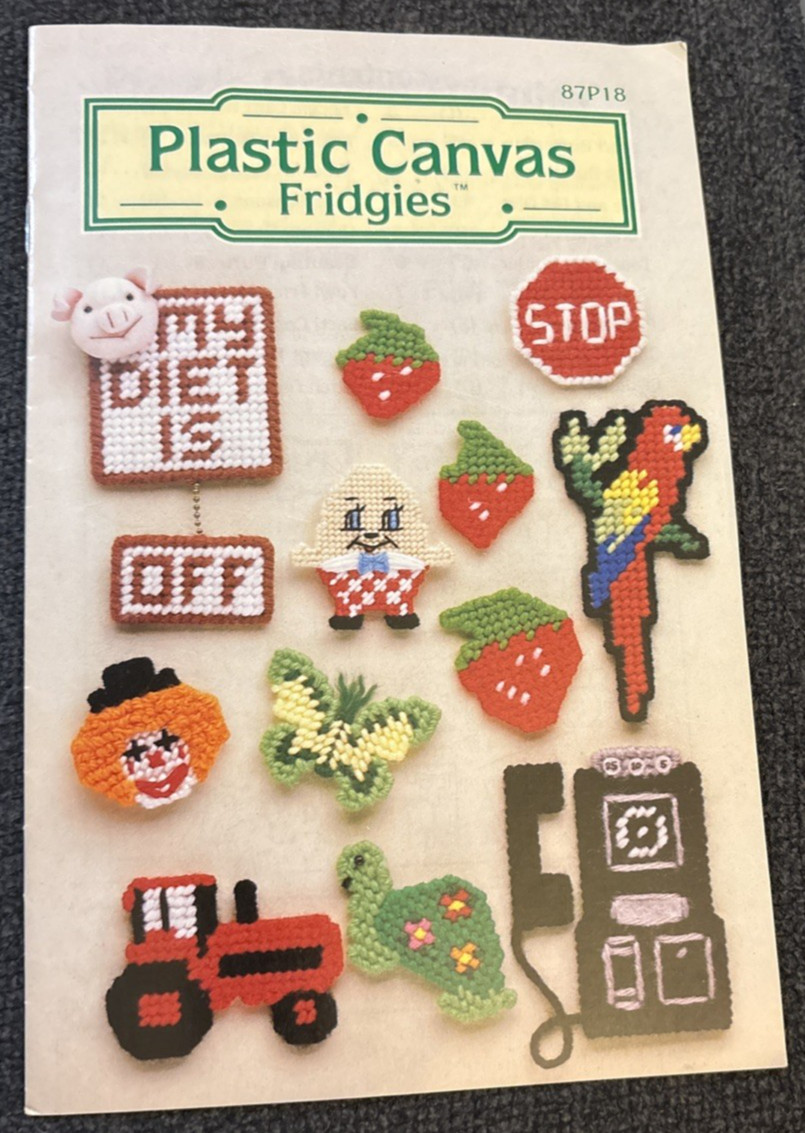 Vtg Rare Annie's Pattern Club Plastic Canvas Fridgies Needlepoint Pattern '86 Bk
