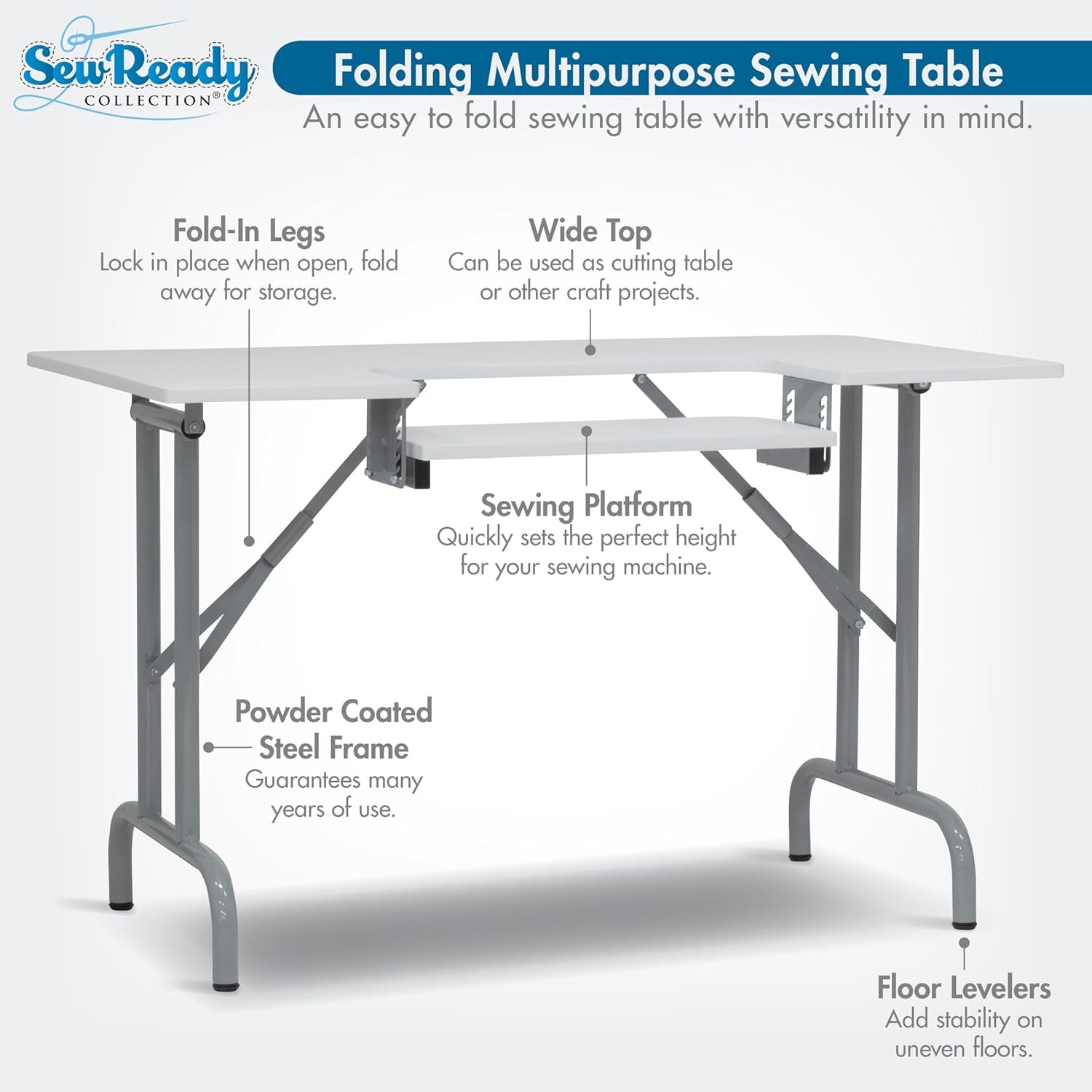 Sew Ready Folding Multipurpose Sewing Table - 47.5" W x 28" D Silver/White