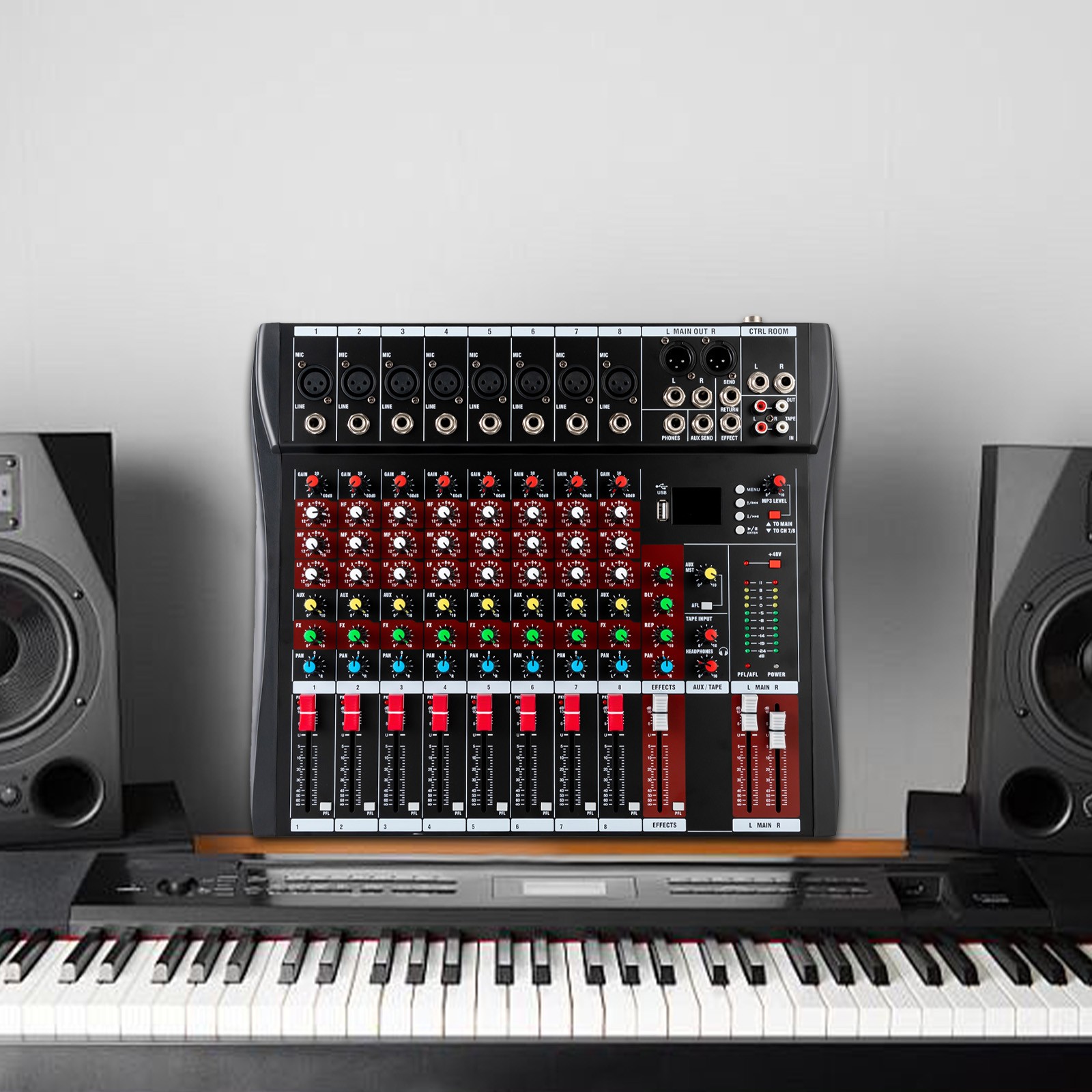 Pro 8 Channel Bluetooth Studio Audio Mixer Live Sound Mixing Console with USB