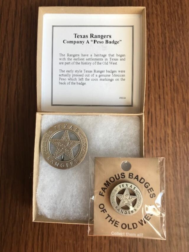 Old Western  Texas Rangers CO A Badge     w / Hat Pin -Boxed