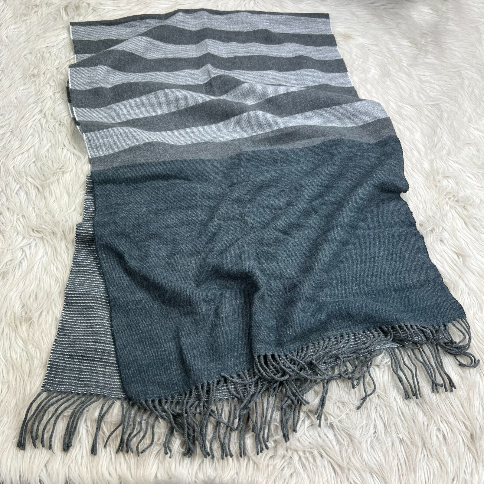 Echo Unisex Tonal Gray Mixed Striped Scarf Wrap Fringe Hem