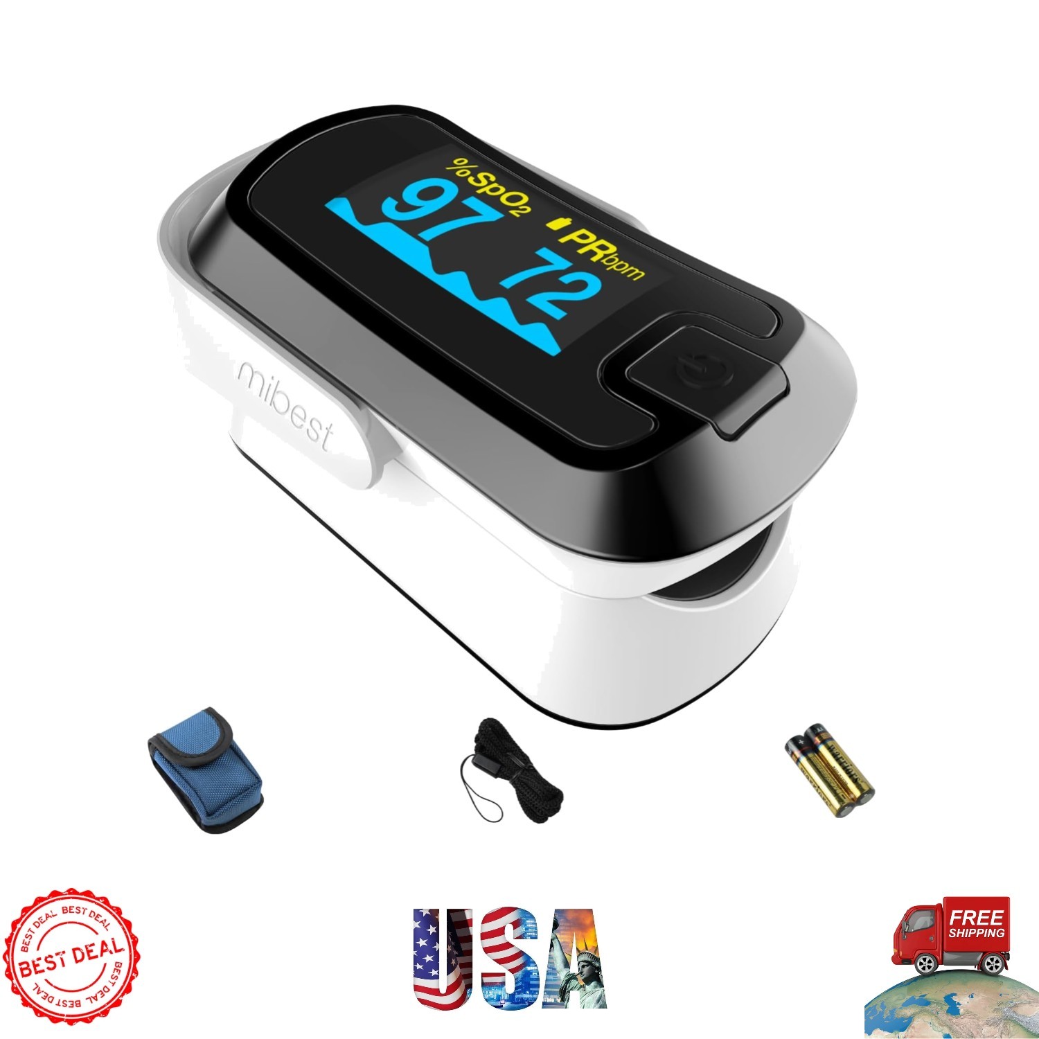 Portable OLED Pulse Oximeter with Adjustable Brightness - Ready to Use Anywhere