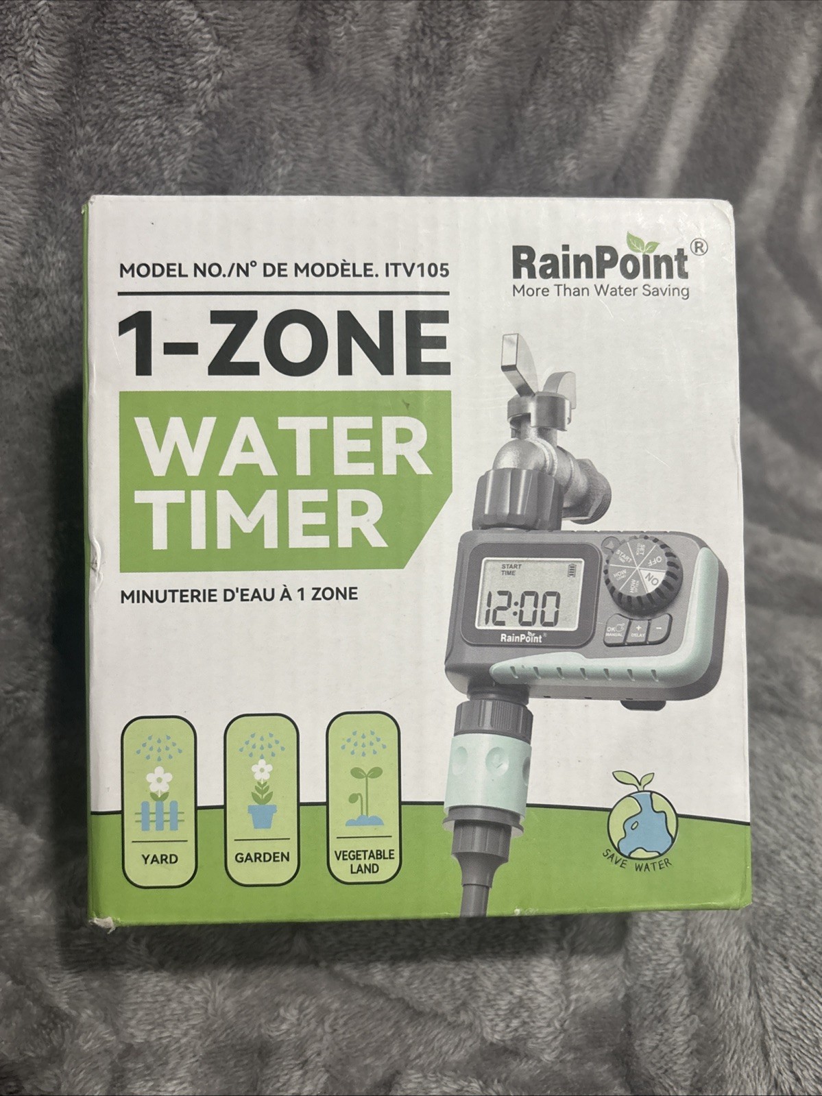 Rainpoint 1-Zone Water Timer ITV105 Water/Rustproof Rain Delay Watering - NEW
