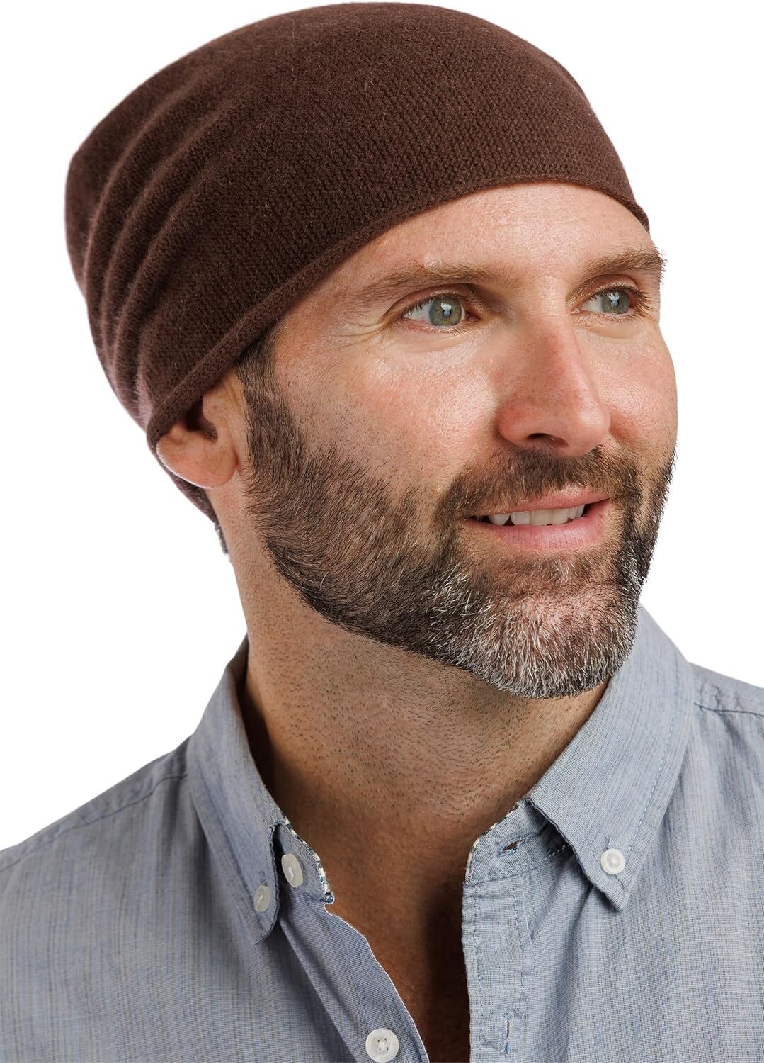 Fishers Finery Men's 100% Pure Cashmere Slouchy Beanie One Size, Brown