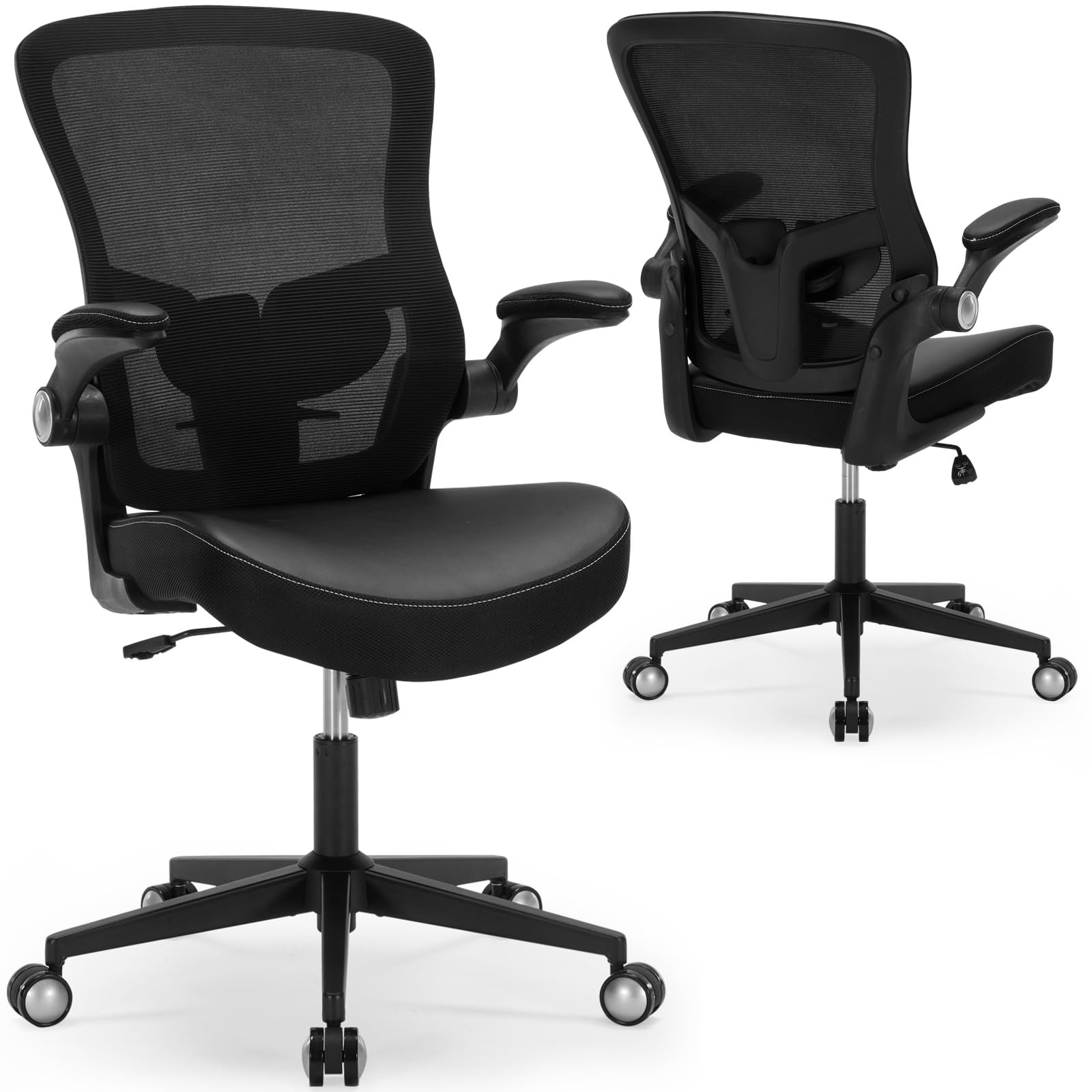 Ergonomic PU Leather Office Chair, 400lbs Weight Capacity, Breathable Mesh Ba...
