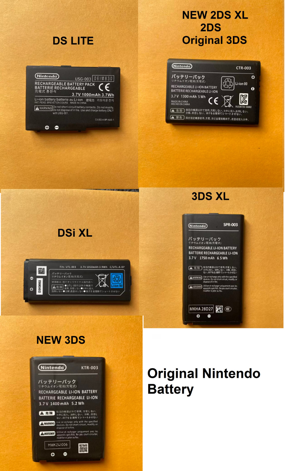 Original oem Battery for Nintendo New/3DS/2DS/DSi/DS/Lite/XL