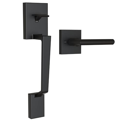 Front Door Handle, Heavy Duty Upgraded Front Door Lock Set Exterior Square