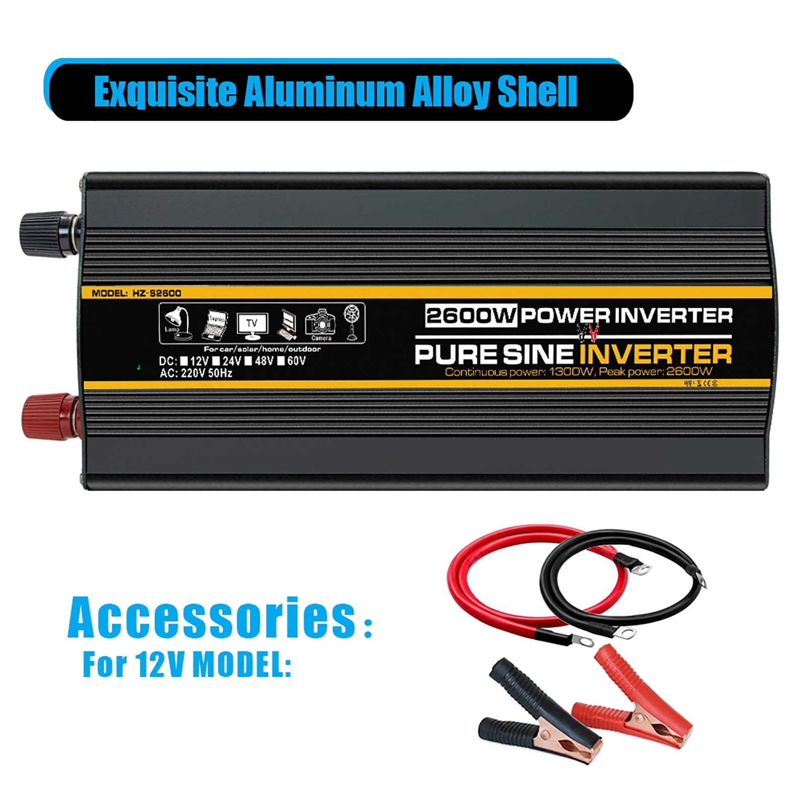 2600W Car RV Pure Sine Wave Power Inverter Converter DC 12V to AC 220V 240V 60Hz