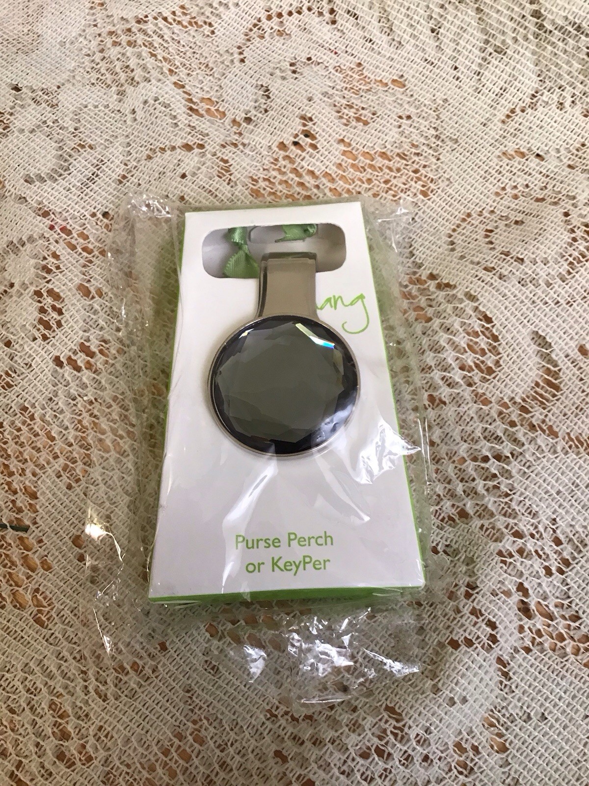 Hang Chrome Purse Perch & Key Per With Black Jewel Center