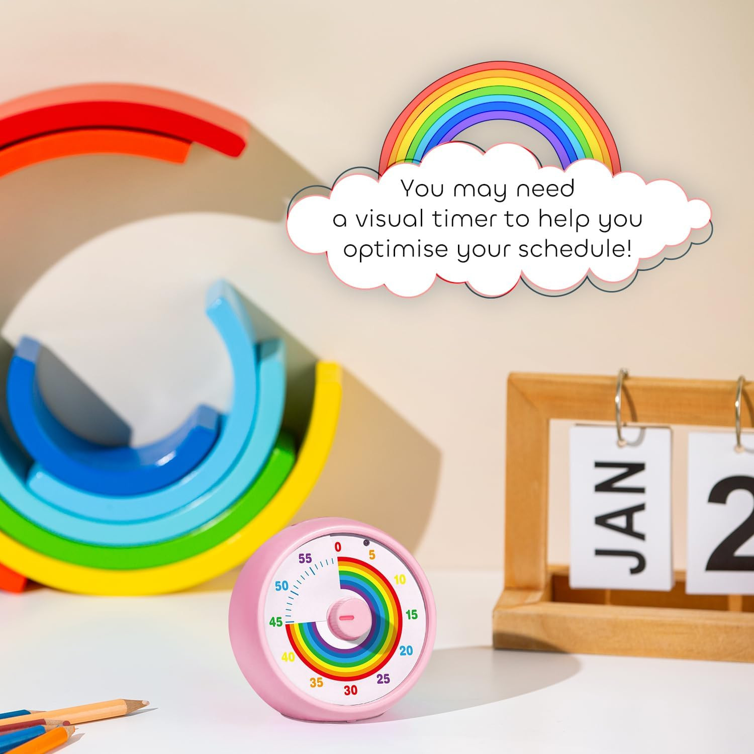 Visual Timer for Kids, 60-Minute Countdown Timer for Classroom Office Kitchen, D