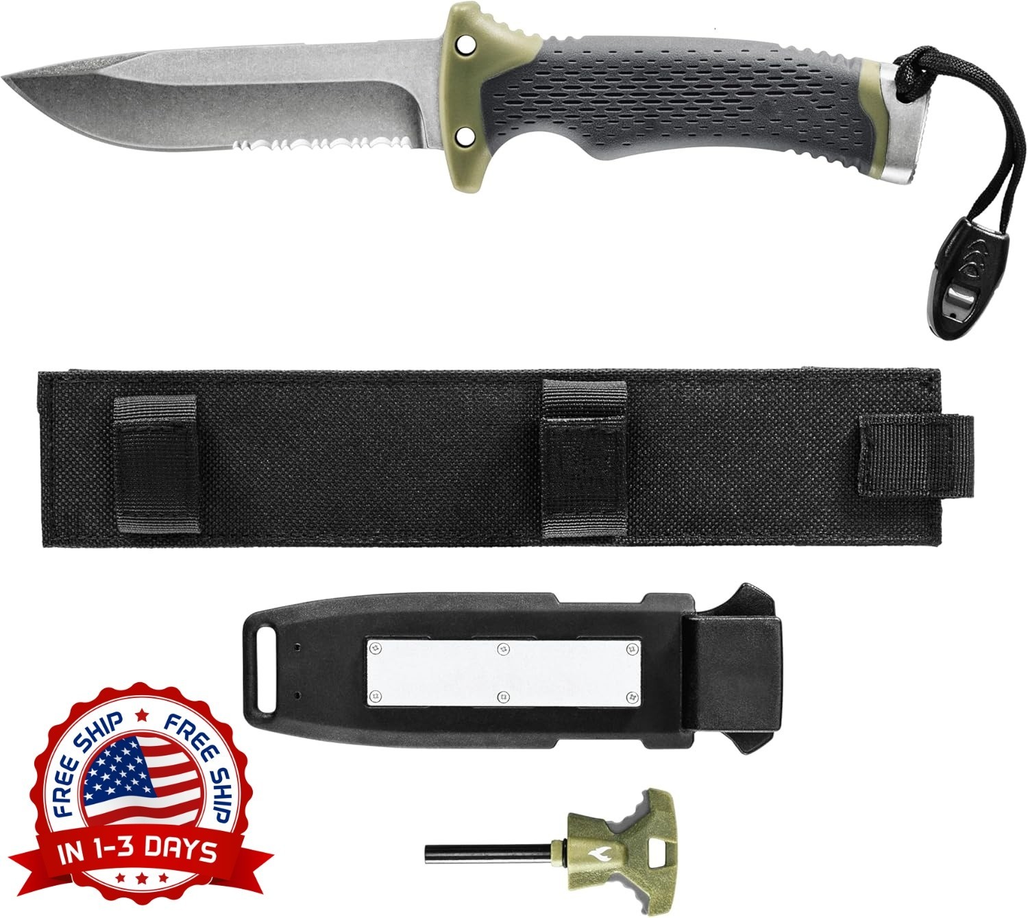 Cuchillo de supervivencia, cuchillo de hoja fija con filo combinado NUEVO US