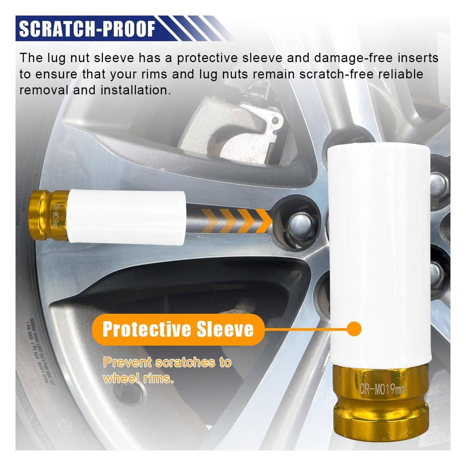 1/2" Drive 19 mm Lug Nut Impact Socket, Non-Marring Deep Lug Nut Socket, Thin...