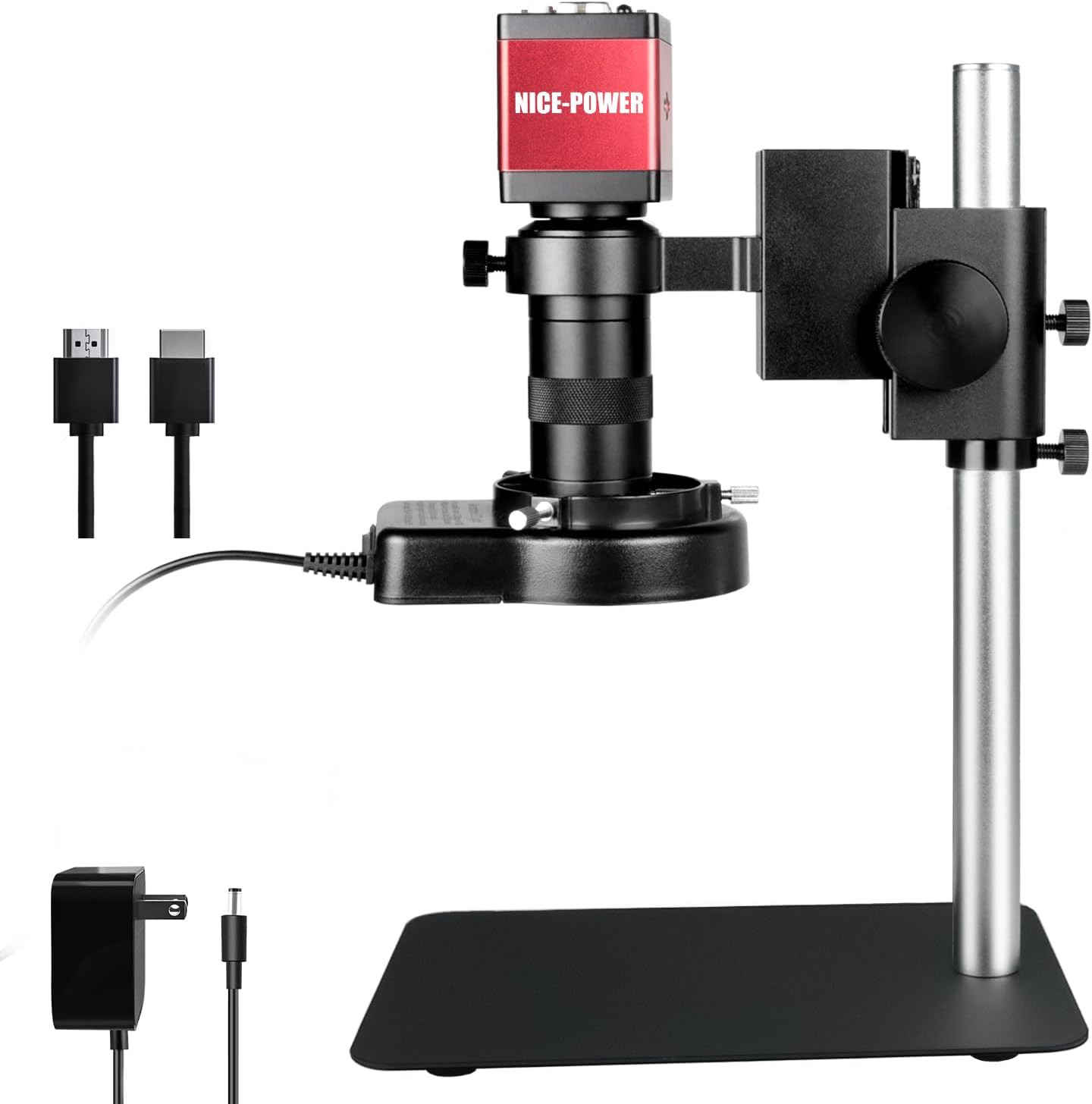 Digital Microscope with Metal Base, 13MP 1080P HDMI VGA Industrial Microscope Ma