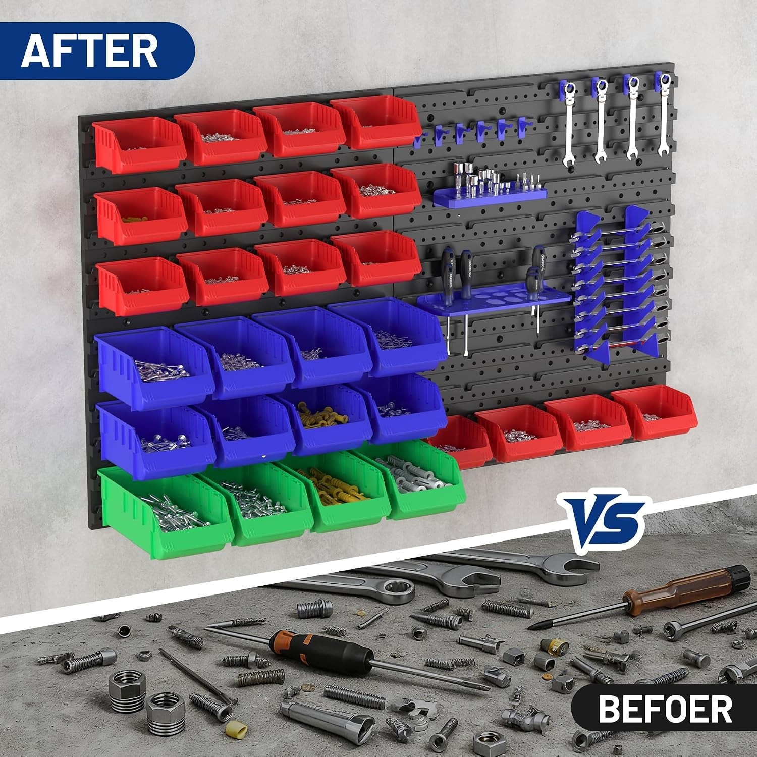 Versatile Pegboard Organizer: 44PC Tool Storage for Craft & Garage Spaces