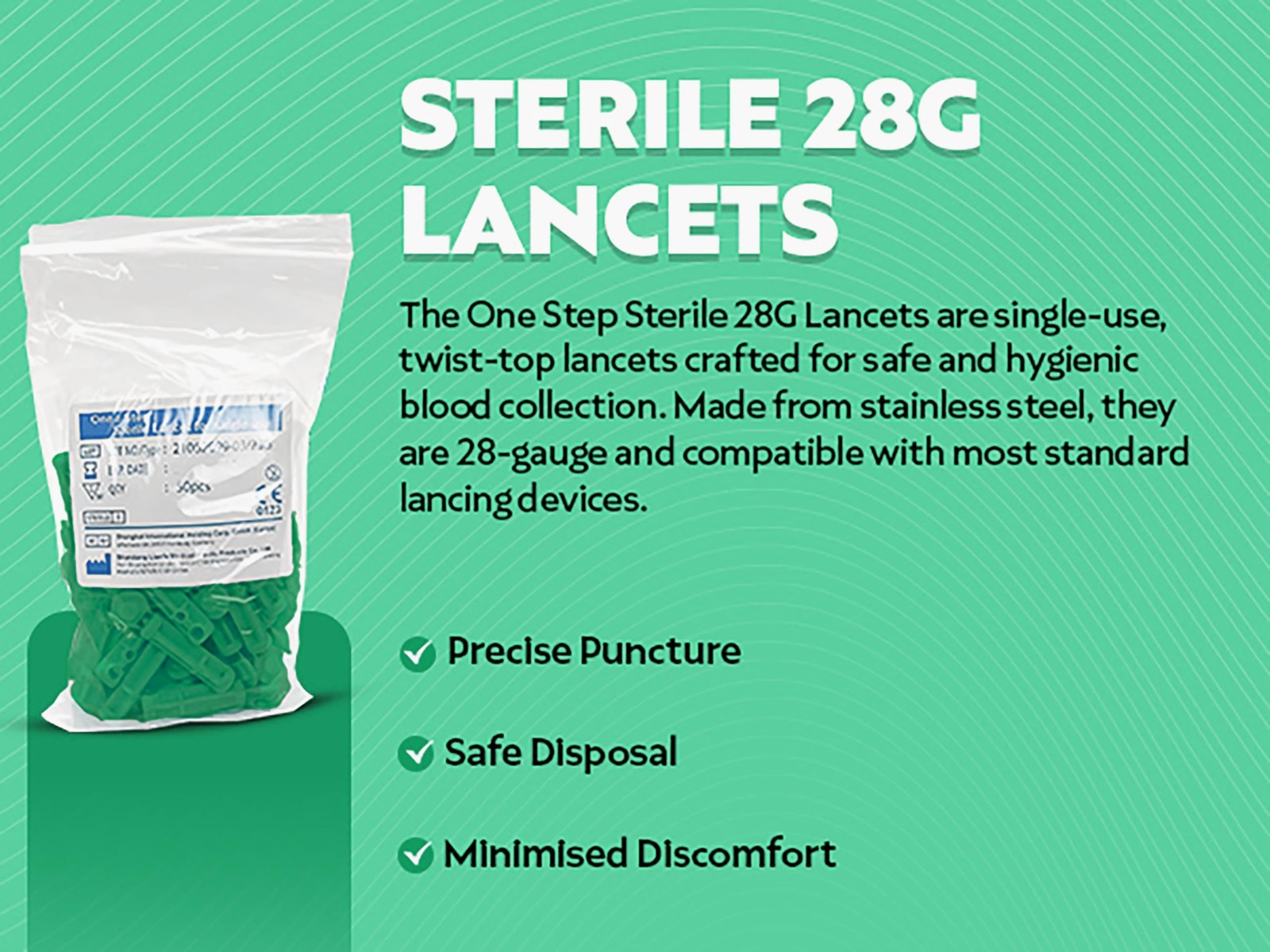 Lancing Device 28 Gauge Twist Top Lancets Blood Sampling Pen Ejector 100 PCS