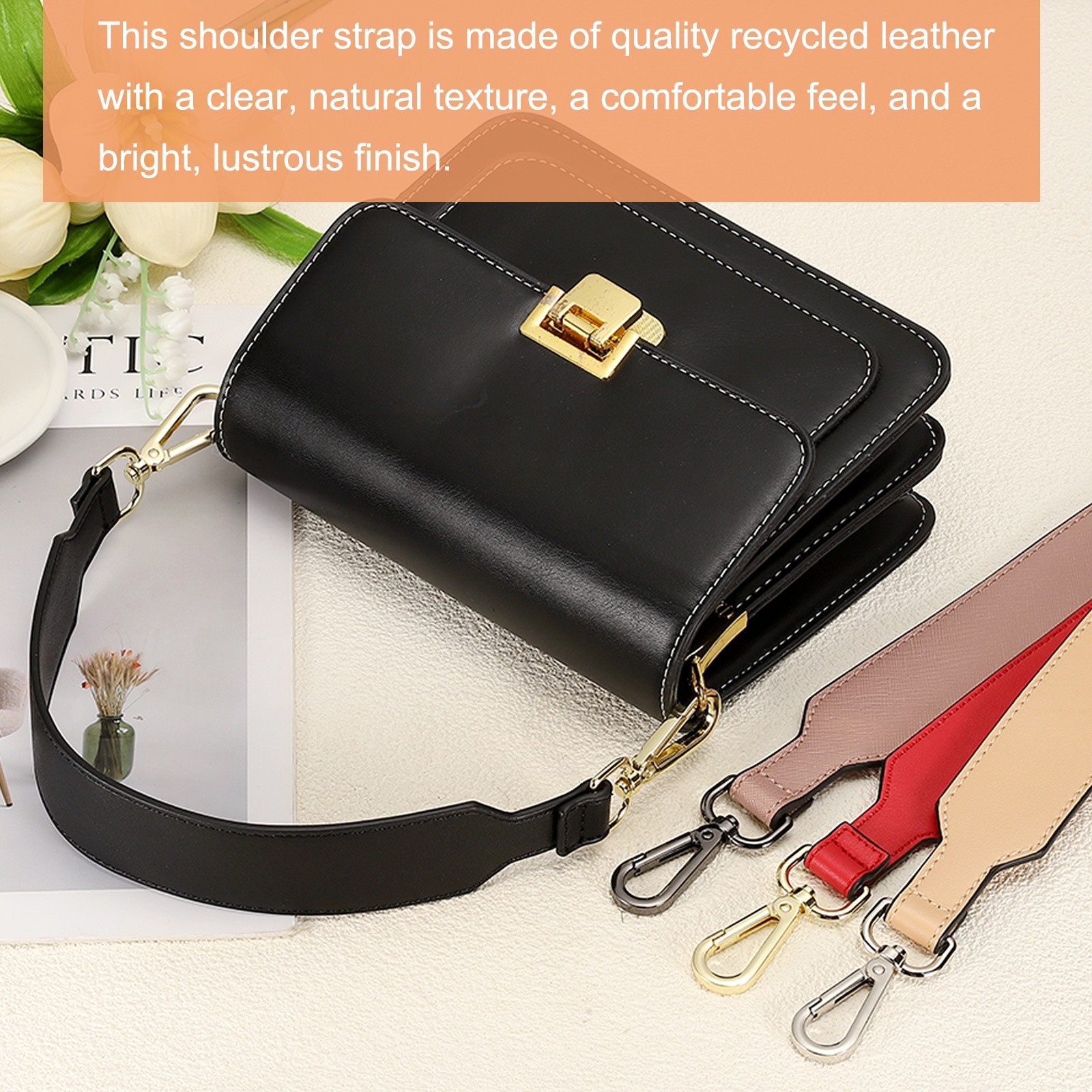 16 Inch Leather Purse Strap, Plain Pattern with Silver Buckle, Brown