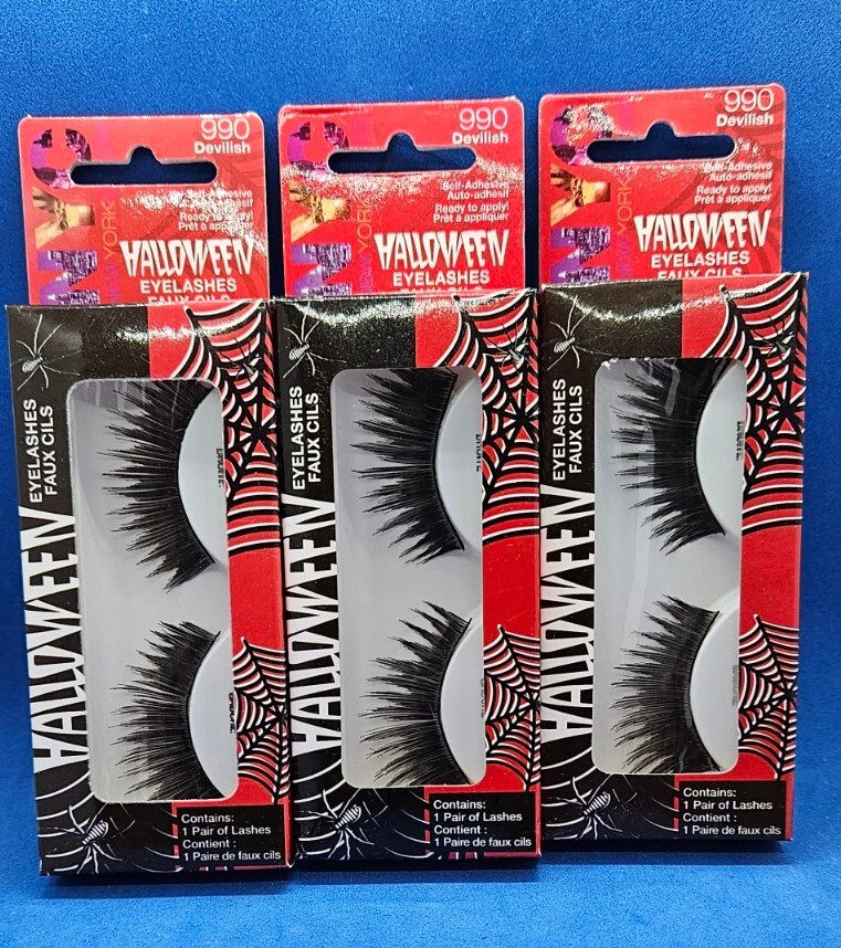 NYC Halloween EYELASHES FAUX Self Adhesive Lashes 3 Pair ∙ 990 DEVILISH (LOT/3)