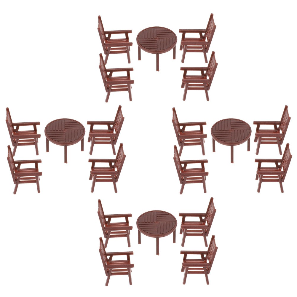 4 Sets Brown Plastic Mini Table and Chair Set Durable for Children Plaything
