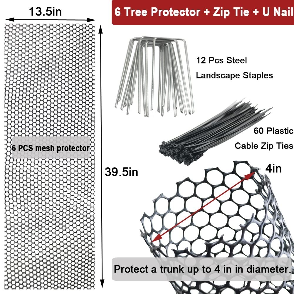 Mesh Tree Trunk Protectors 6 Pack 40 Inches Tree Bark Protector Guard w/ Zip