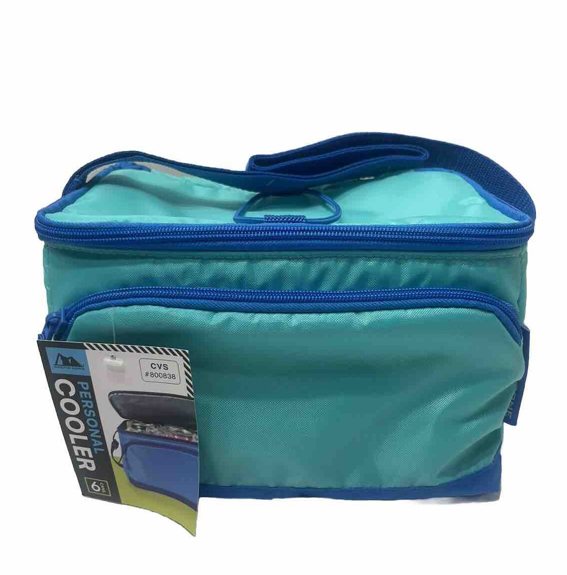 Arctic Zone Personal Cooler Fits 6 Cans Aqua Blue 2 Zipper Compartment Insulated