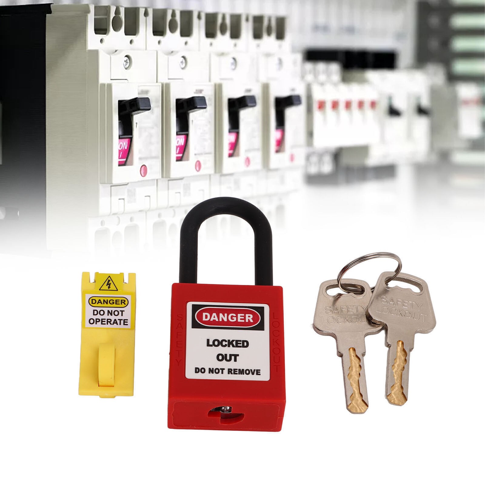 Pin Fixed Miniature Circuit Breaker Lock Keys Set 38mm Nylon Padlock Safety Lock