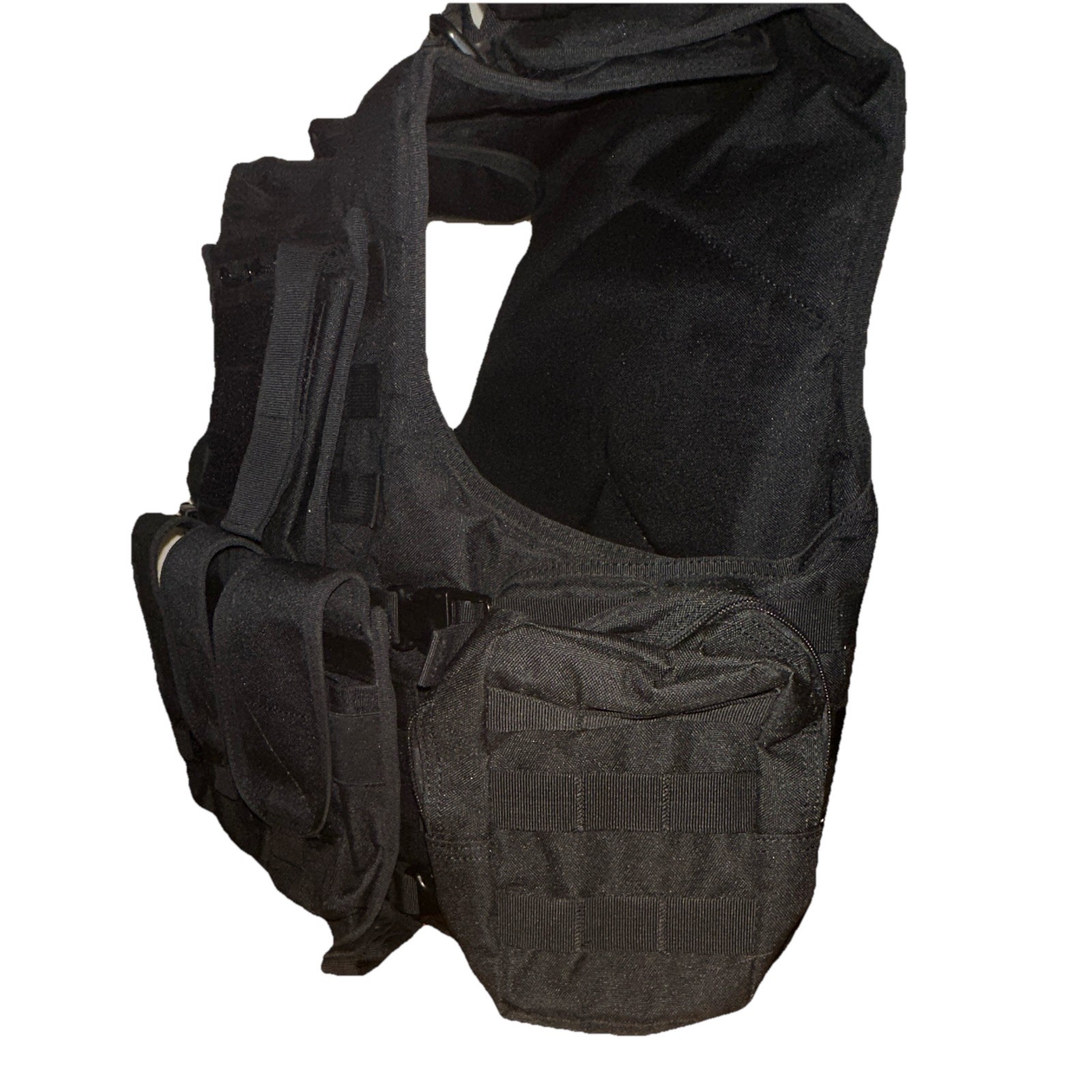 Black Nylon Tactical Airsoft Vest Modular MOLLE System Adjustable 8-Piece Set