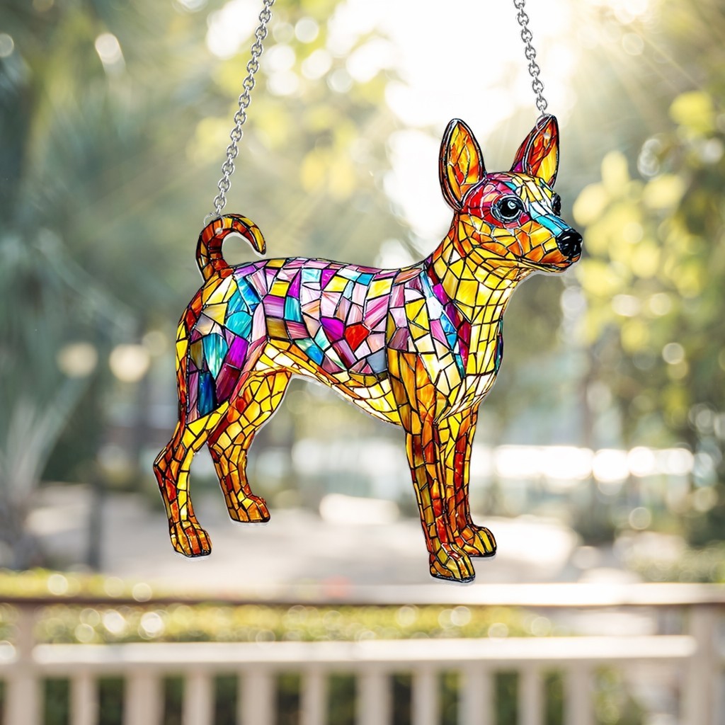 Personalized Basenji Dog Acrylic Suncatcher Faux Stained Glass Suncatcher