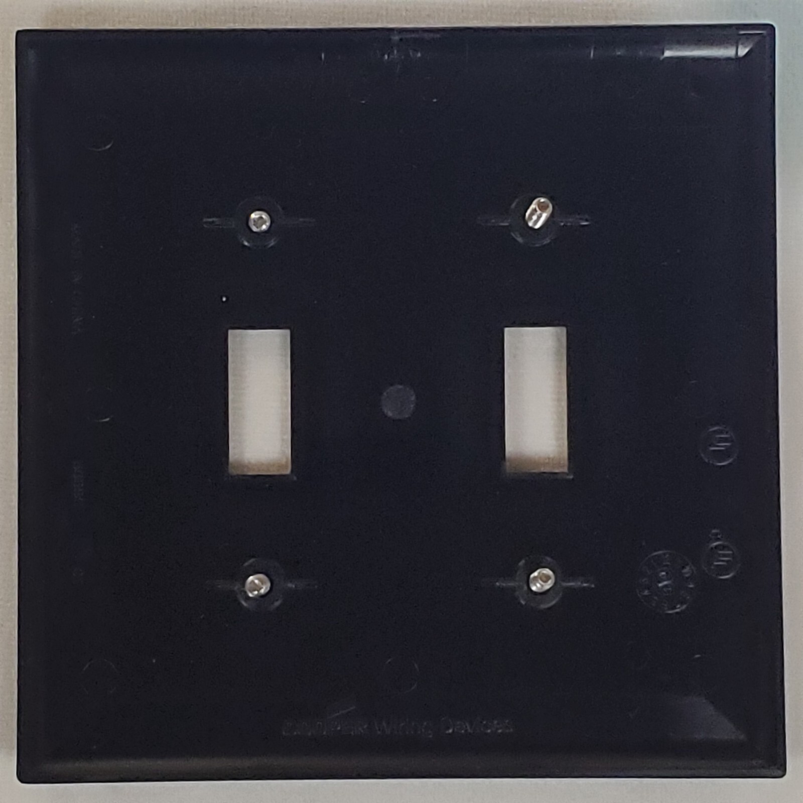 Black Duplex Toggle Switch 2-Gang Unbreakable Mid-Size Wallplate Cooper PJ2BK