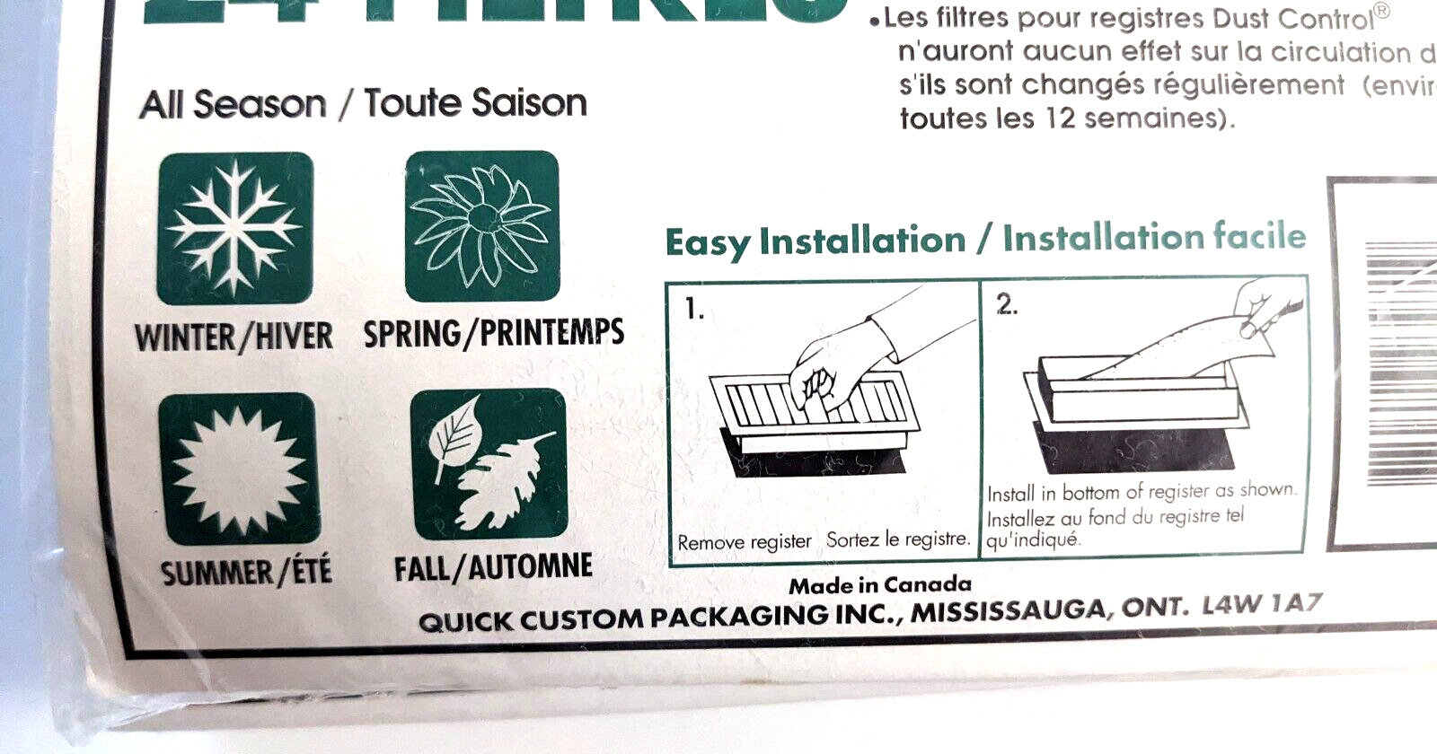 Dust Control Vent Filters Lot Of 2 Packs 4"*10" All Seasons Allergy New Sealed