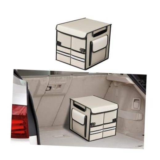 HZEL Car Trunk Organizer with Lid, Foldable Slip Resistant Multi Beige