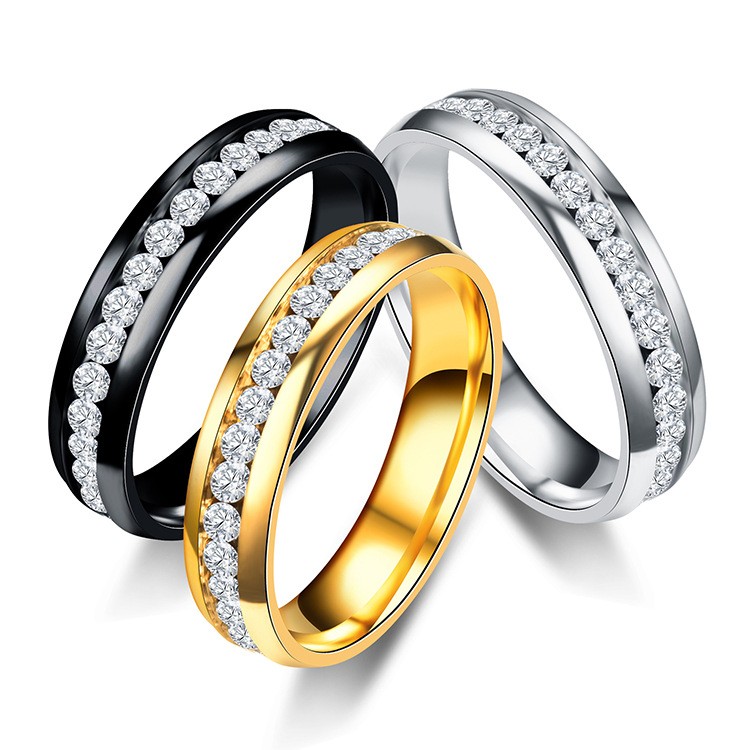 Gold Plated Couple Ring Men/Women Lovers CZ Stainless Steel Wedding Band 5-12
