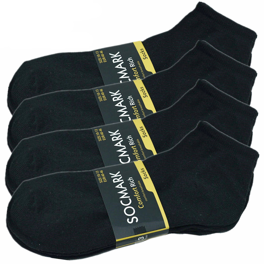 12 Pairs Men's Cotton Casual Crew Ankle/Quarter Black Socks Low Cut Size 9-13