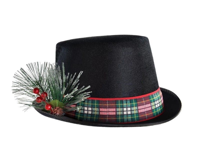 Snowman Top Hat - Plaid Band - Christmas Caroler - Costume Accessory - One Size