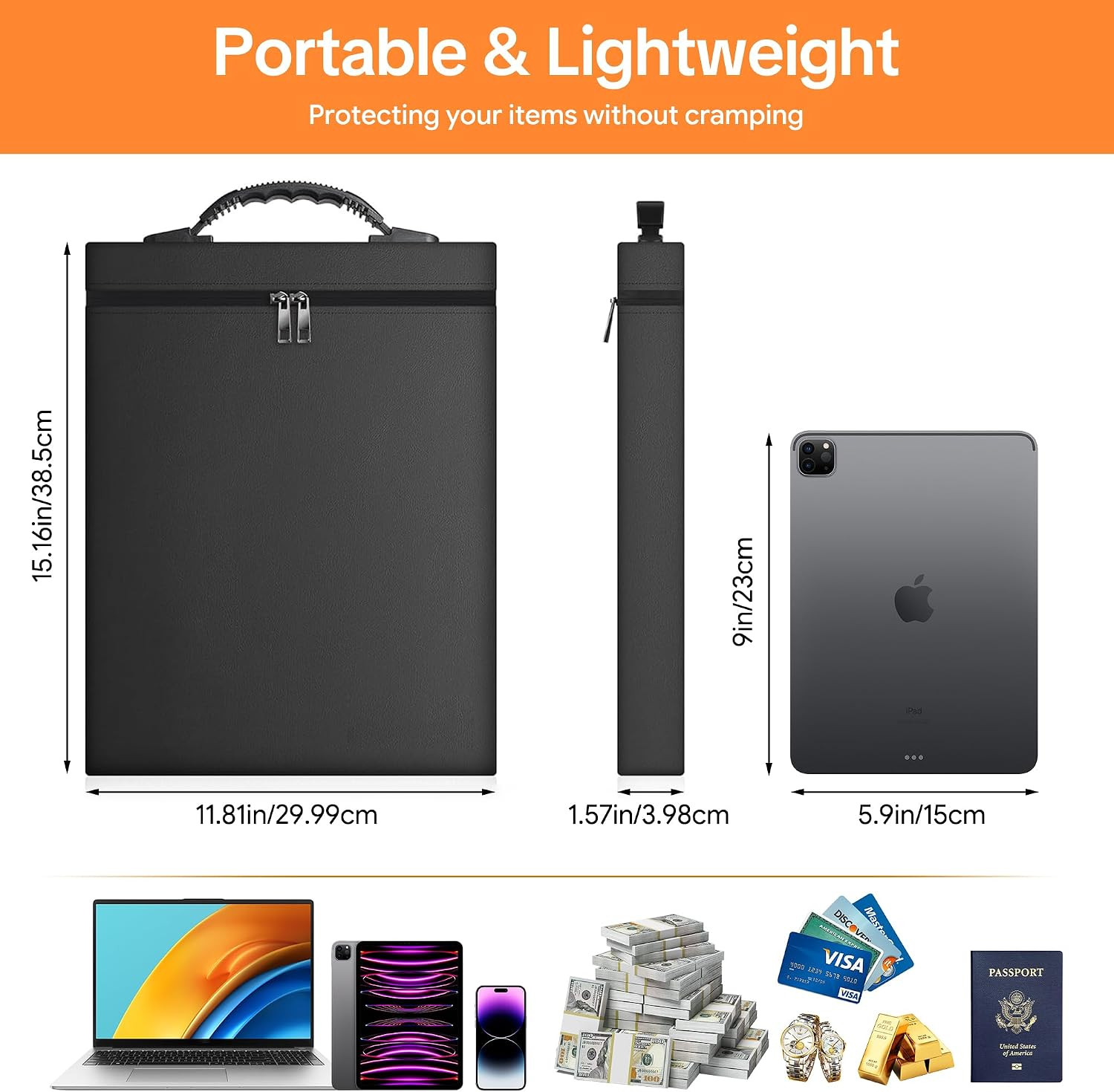 Fireproof Document Bag, Upgrade 6400℉Material Fireproof Money Bag with 2 Pockets