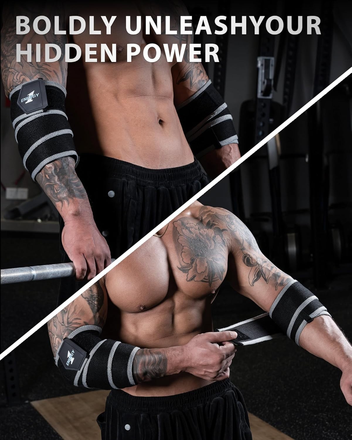 Elbow Wraps for Weightlifting (1 Pair) 47" Elastic Support Straps Gym Workout