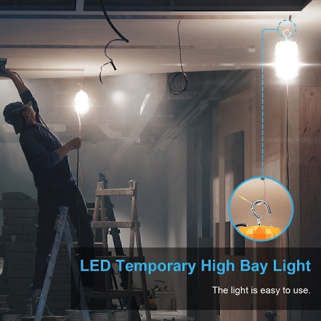 100W LED Temporary Work Light Industrial Constructions Workshop Lamp Plug-n-Play