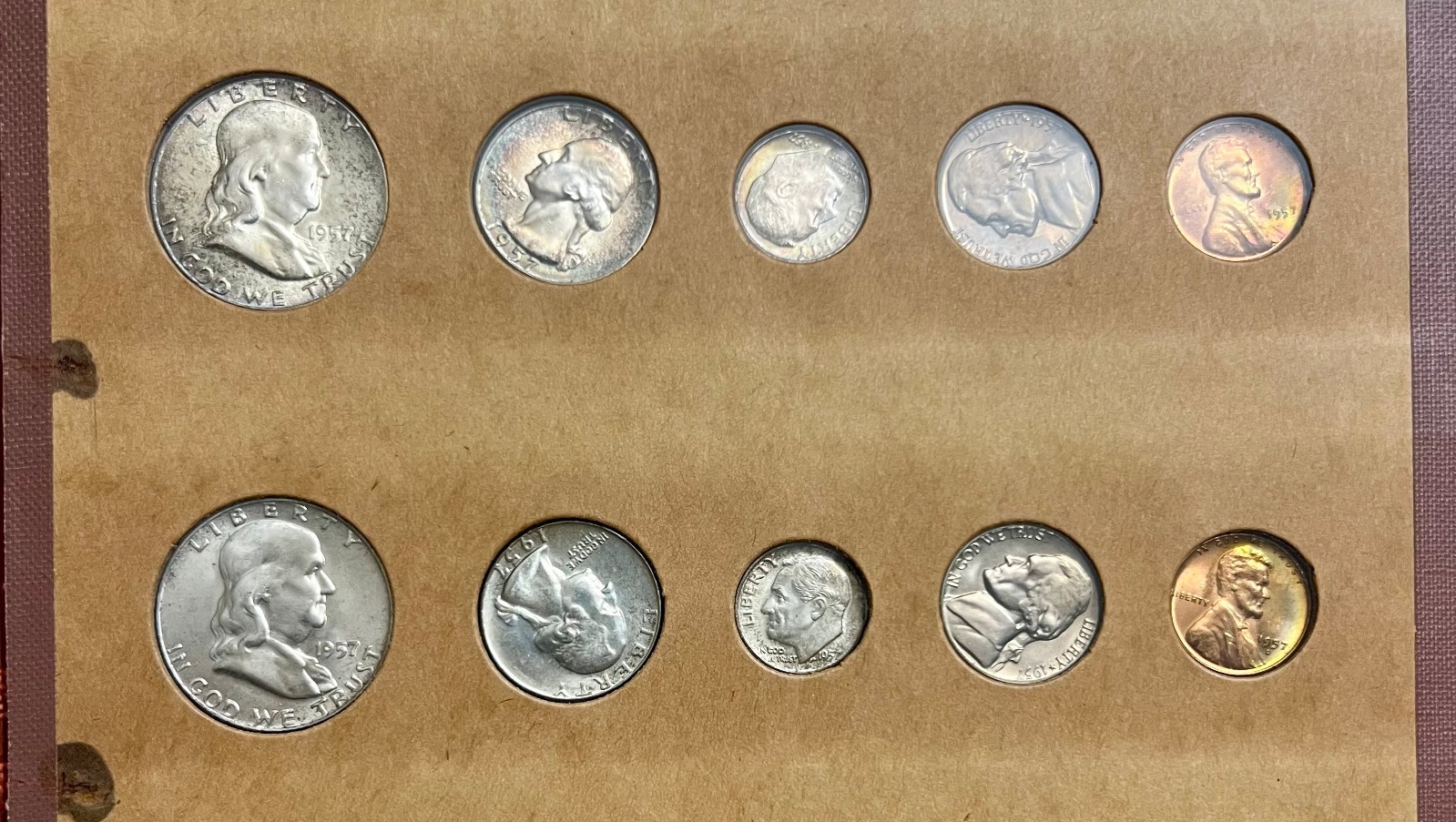 1957 SILVER P D U.S. MINT SET UNCIRCULATED AMAZING TONING 10 COINS TOTAL
