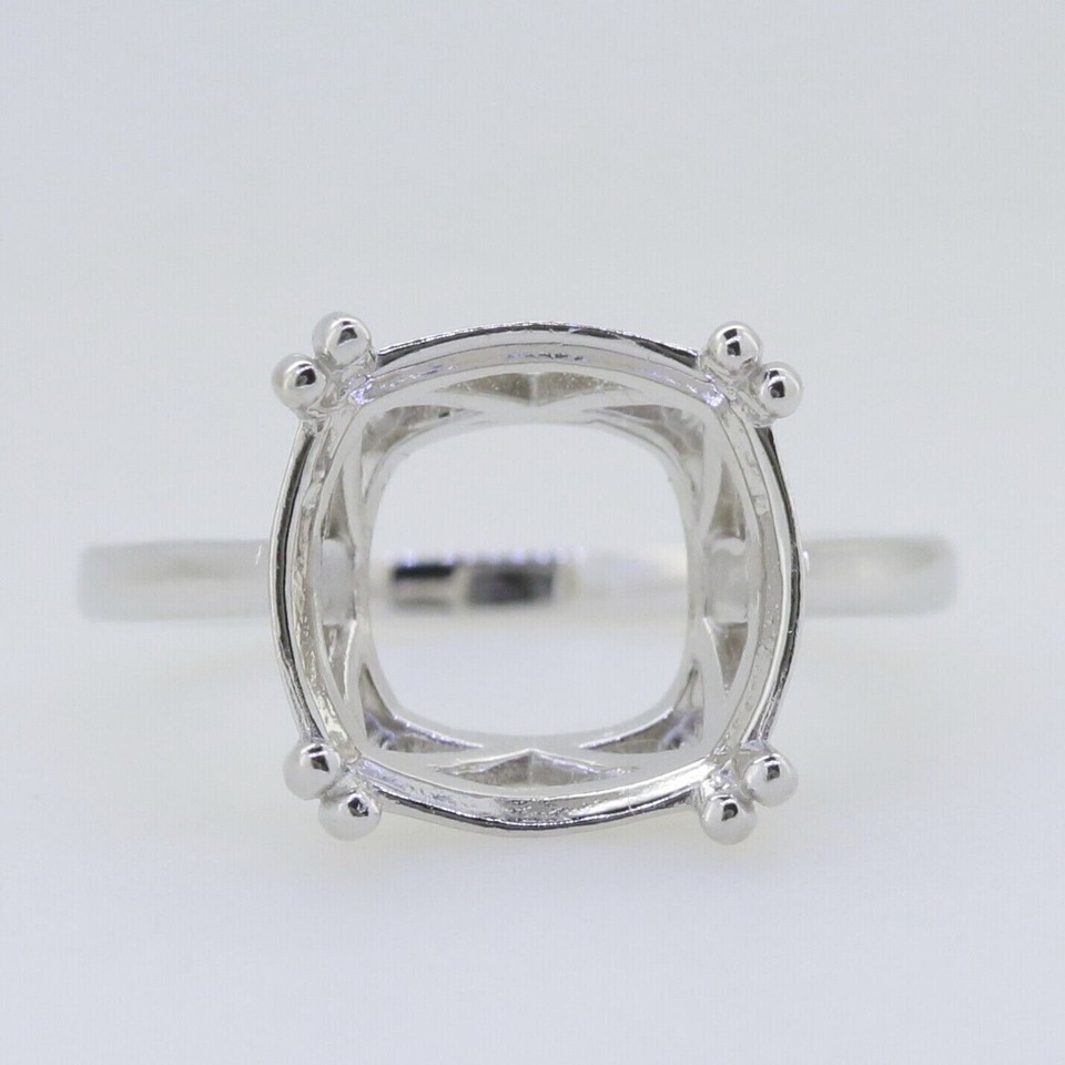 Sterling Silver Semi Mount Ring Setting Cushion 12X12mm Solitaire Ring For Her