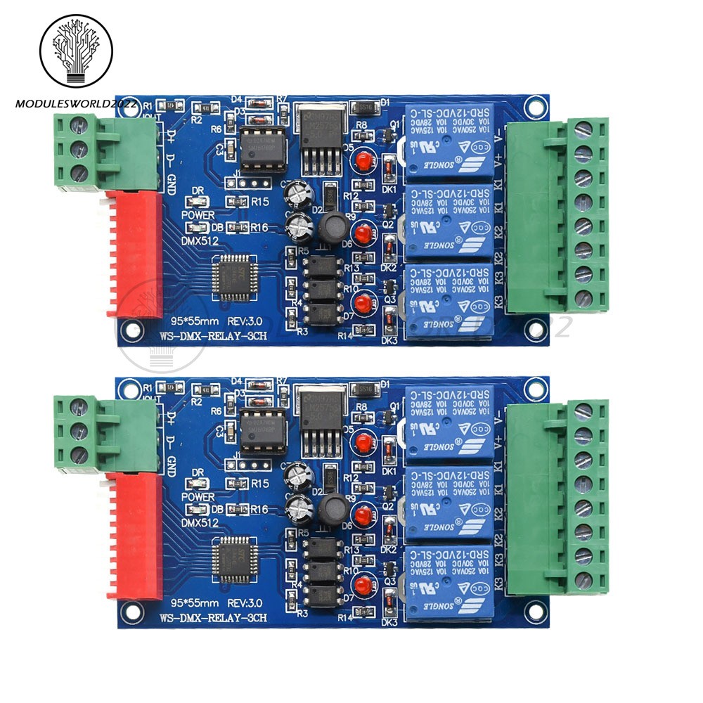 2PCS DMX512 5A 3-Channel Controlled Relay Switch Converter DMX Dimmer Relay