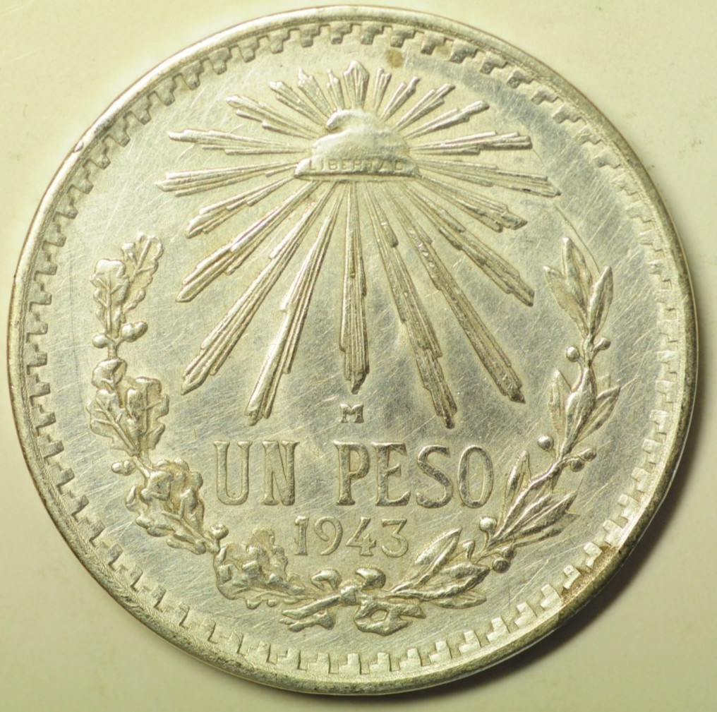 mw28425 Mexico  Silver Peso 1943  KM#455   UNC