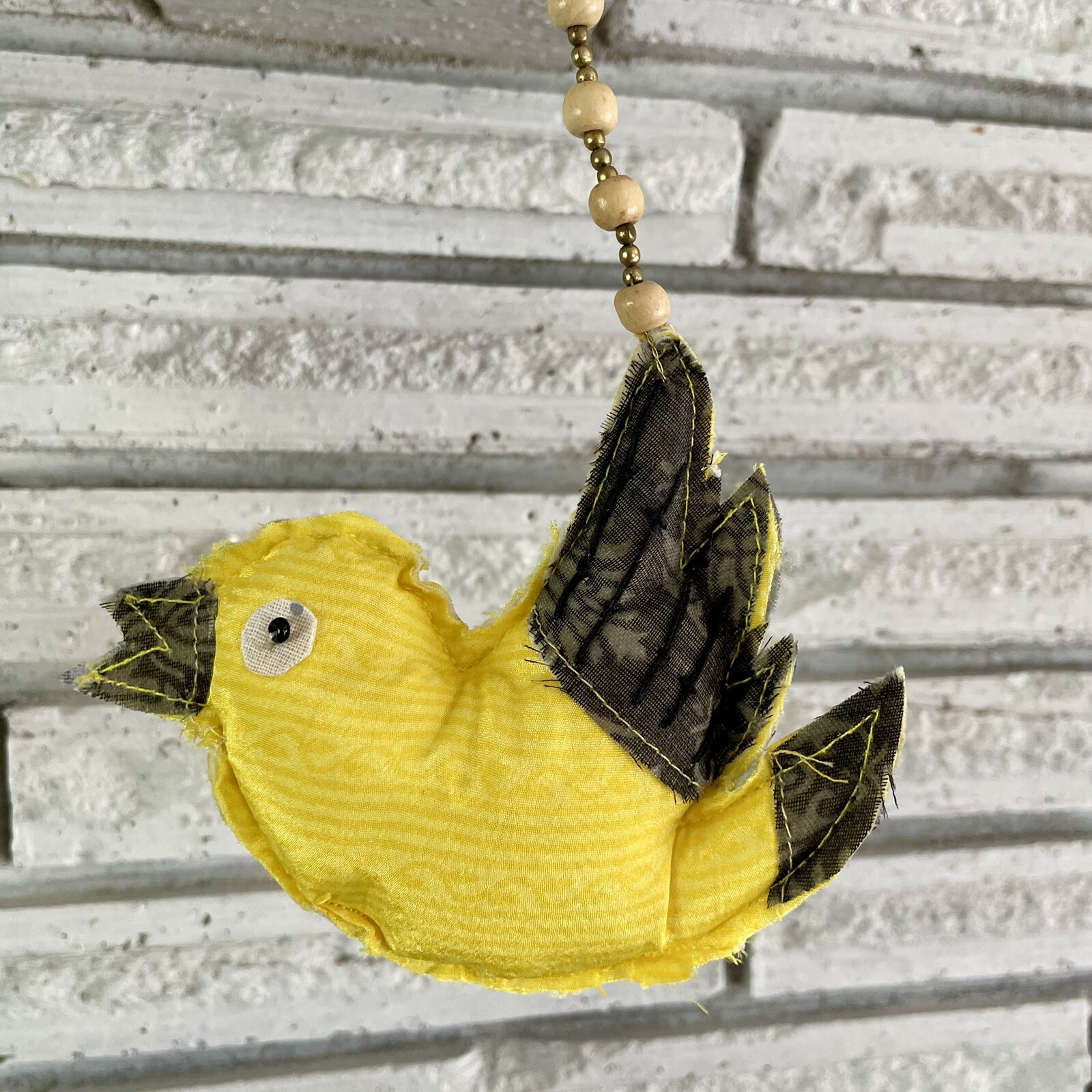 Recycled Fabric Bird Hanging Accent 12 Inch