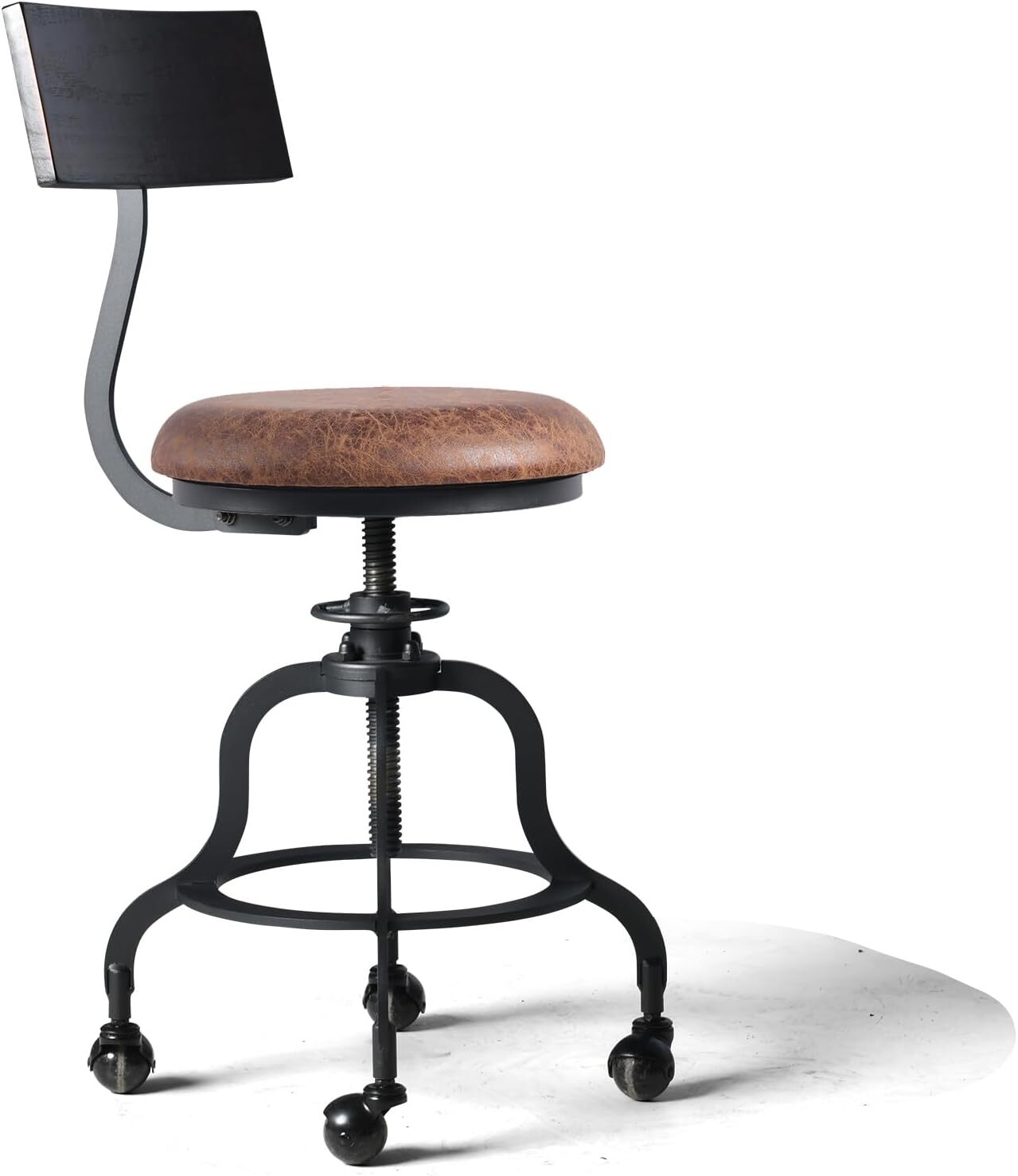 Rolling Stool with Wheels & Backrest,18.5"-22.44"Counter Adjustable Swivel Round