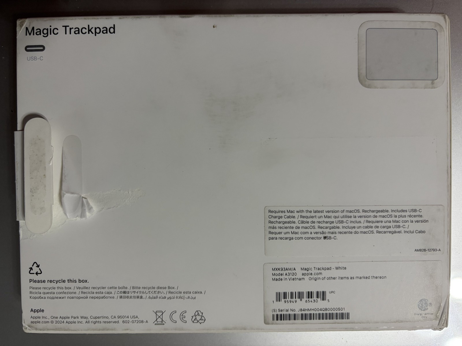 Apple Magic Trackpad Multi-Touch Surface (USB-C) - Wireless - White A3120