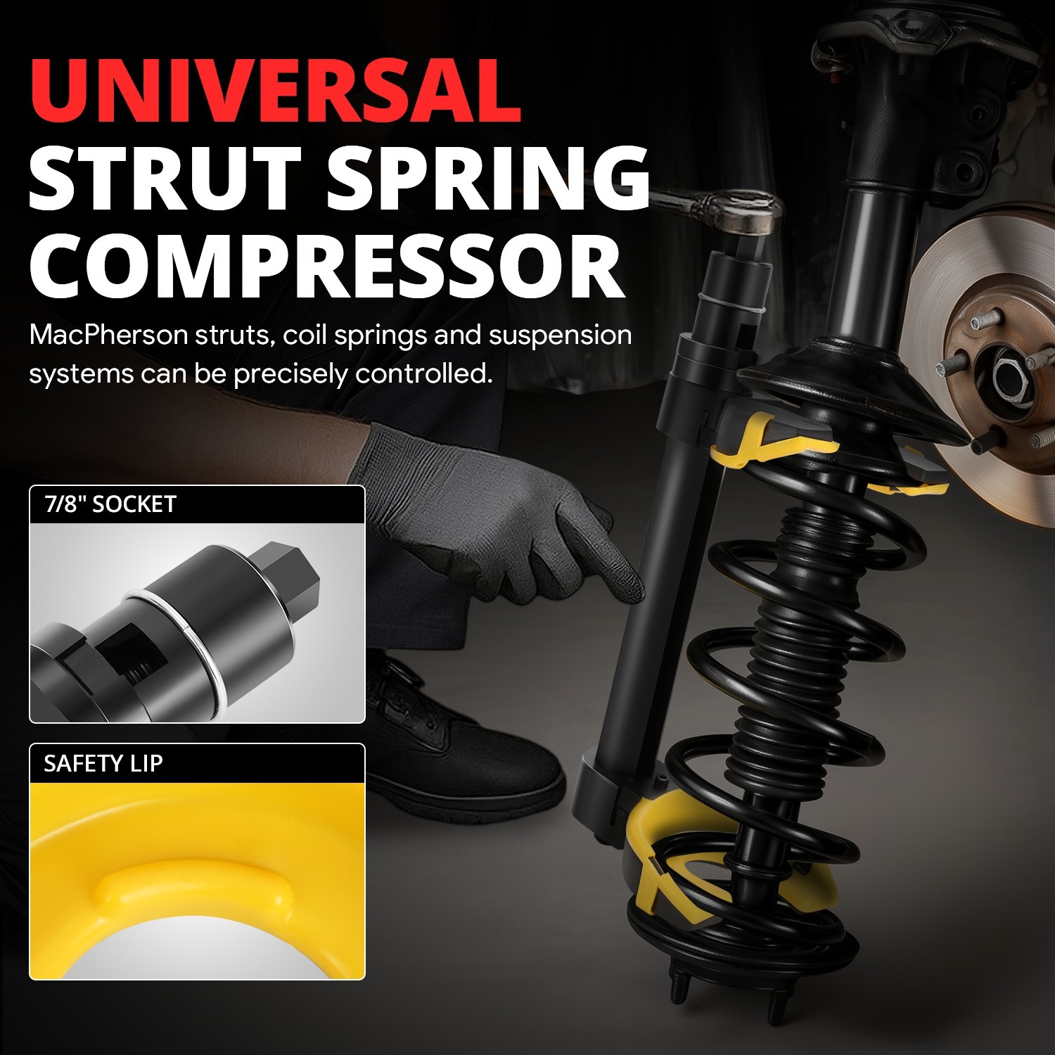 Interchangeable Universal Fork Strut Coil Spring Compressor Extractor Tool Kit
