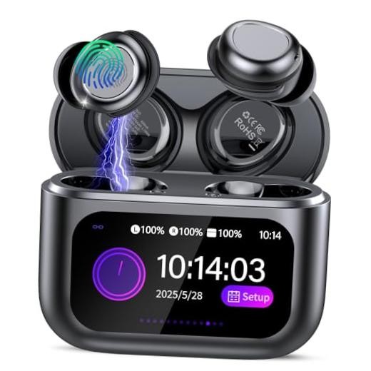 Raven Black Bluetooth 5.4" Earbuds - Black Touch Screen Headphones